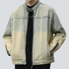 Sand hue zipper men's jean jacket