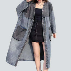 Sanded dark denim coat for women