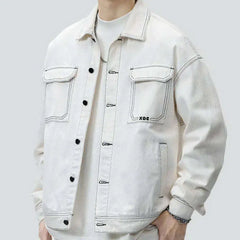 Oversized contrast-stitching jeans jacket for men