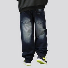 Sanded dark-wash jeans for men