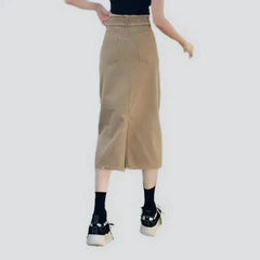 Back slit color denim skirt for ladies
