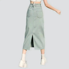 Back slit color denim skirt for ladies
