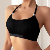1pcs Style Ribbed Women Camisole String Pearls Decor Backless Underwear