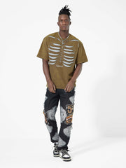 American Street Dark Bones Washed Old Heavyweight Short-sleeved T-shirt