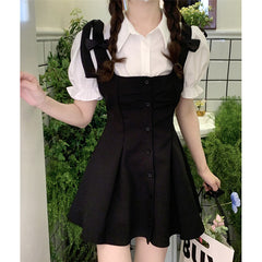 Kawaii Puff Sleeve T-Shirt Lace Up Dress Set K19898