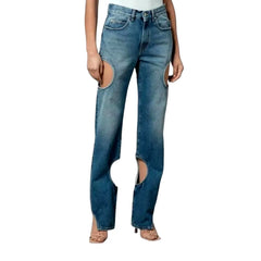 High-waist boho straight-cut jeans for ladies