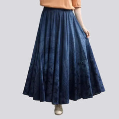 Long dark wash jeans skirt for women