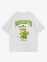 Cartoon Dinosaur Bear Print Tee