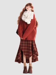 Red Plaid Irregular Skirt
