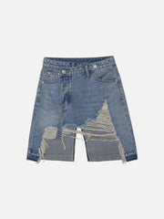 Hole Distressed Slim Fit Denim Shorts