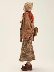 Contrast Color Knitted Long Dress