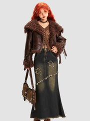 Raw Edge Retro Fishtail Denim Skirt