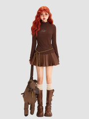 Short High Waist Pleated Leather Skirt