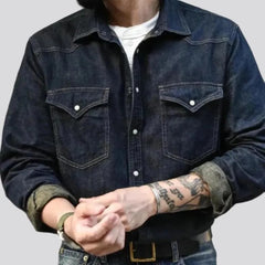 Dark-wash cowboy labor men's denim shirt