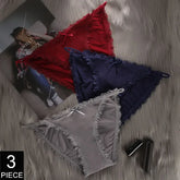 3 Pcs Lace Trim Women Ice Silk Panties