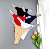 3 Pieces Shiny Silver Waistband Ladies Ice Silk Thong