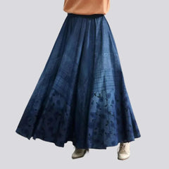 Long dark wash jeans skirt for women