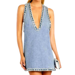 Rhinestone tank top shift denim dress