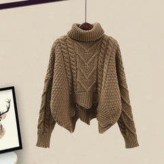 Turtleneck Knit Sweater Lace Up Irregular Slip Dress Set