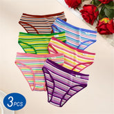 3PC Rainbow Striped Women's Ribbed Cotton Briefs Low Waist Girls Comfortable Panties