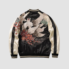 Embroidered White Fox Baseball Zipper Jacket
