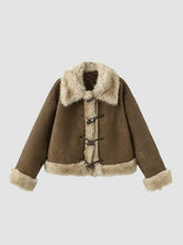 Loose Plush Fur Collar Suede Jacket