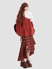 Red Plaid Irregular Skirt