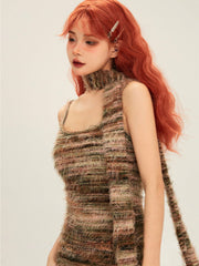 Contrast Color Knitted Long Dress