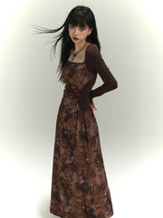Original Chinese Style Maillard Long-Sleeved Dress