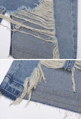 Hole Distressed Slim Fit Denim Shorts