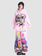 Pink Oversized Hooded Sweatshirt Pants Suit