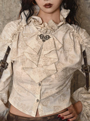 Steampunk Stand Collar Ruffled Linen Shirt