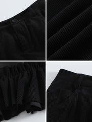 Black Corduroy Mid Length Skirt