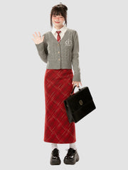 Plaid Straight Slim Long Skirt