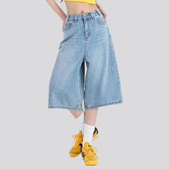 High-waist light-wash denim shorts for women