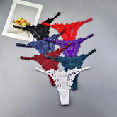 3pcs Japanese Style Cute Floral Embroidery G-string Breathable Princess Mesh Thong