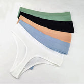 3pcs Simple Ribbed Cotton Seamless Thongs