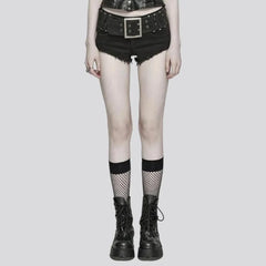 Mid-waist black jeans shorts for ladies