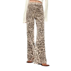 Trendy leopard print flowy women's jeans pants