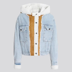 Light-wash hooded denim jacket for women
