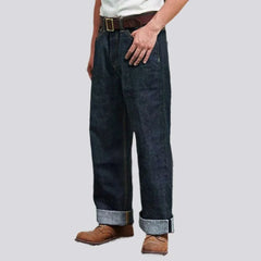 Back cinch self-edge jeans for men