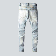 Crystal-embellished patchwork men's jeans
