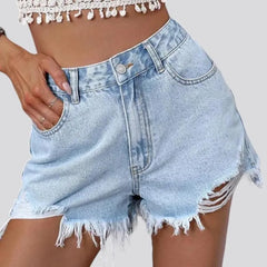 Frayed-hem distressed jeans shorts for ladies