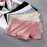 4PCS Ladies Cotton Boxers Shorts Women Solid Color Screw Stripe Boyshorts M/L/XL Size Under Skirt Ladies Safety Short Pants