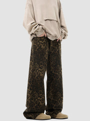 Retro Leopard Print Straight Loose Pants