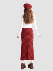 Plaid Straight Slim Long Skirt