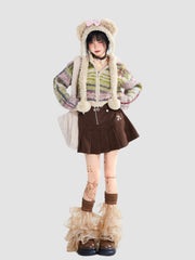 Retro Striped Stand Collar Cardigan Jacket