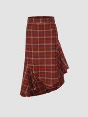 Red Plaid Irregular Skirt