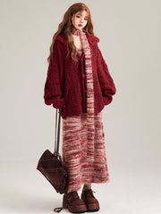 Contrast Color Knitted Long Dress