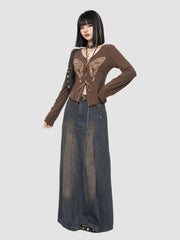 Butterfly Strap Patch Long Sleeves Top